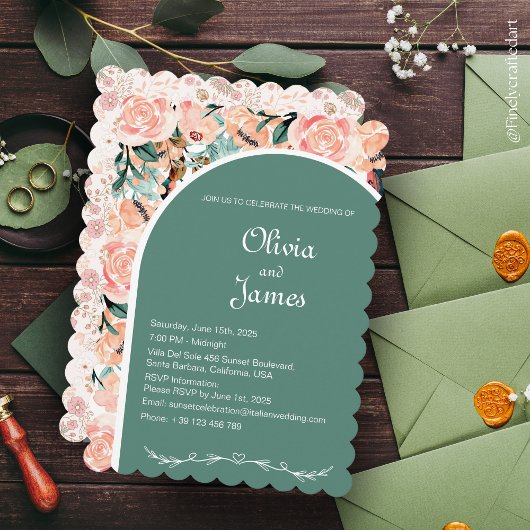 オーダーメイドの美しい花束 ダークバーガンディ ピンク & グリーン 招待状