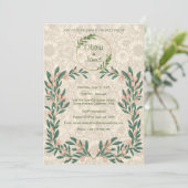 オーダーメイドの美しい花束 ダークバーガンディ ピンク & 緑 招待状 (スタンド正面)