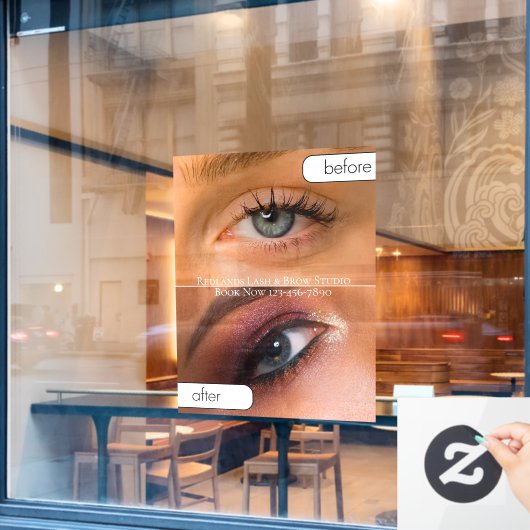 オーダーメイドの美容院　まつげメイク前後 ウィンドウサイン (カフェ窓)