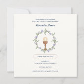 オーダーメイドの聖体拝領招待状 - 花輪と聖杯のデザイン 招待状 (正面)