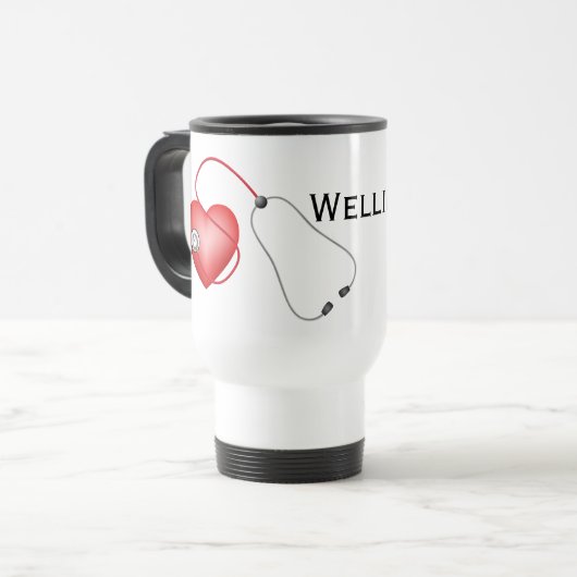 オーダーメイドの聴診器とハート トラベルマグ (正面左)