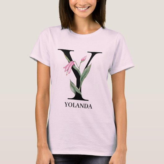 オーダーメイドの花のアルファベットYイニシャル Tシャツ (正面)