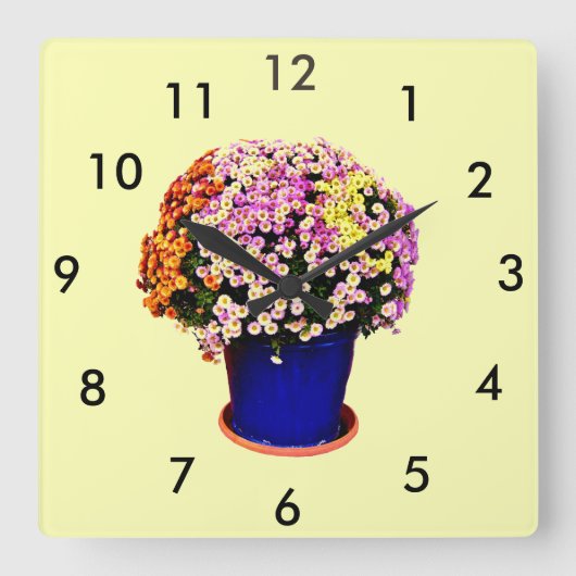 オーダーメイドの花のスクエアウォールクロック スクエア壁時計 (正面)