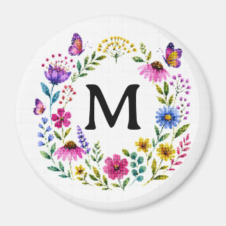 オーダーメイドの花のモノグラムリース マグネット