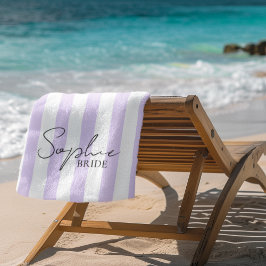 オーダーメイドの花嫁ビーチタオル | ラベンダー ストライプ ビーチタオル