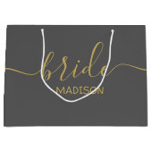 オーダーメイドの花嫁名 ゴールドスクリプト グレーの女の子らしいエレガントなデザイン ラージペーパーバッグ (正面)