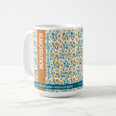オーダーメイドの花柄モノグラムと名前  コーヒーマグカップ (正面左)