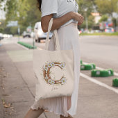 オーダーメイドの花柄モノグラム文字B ギフト トートバッグ