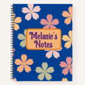 オーダーメイドの花柄青背景ノート ノートブック (正面)