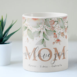 オーダーメイドの花柄「愛してるよママ」 コーヒーマグカップ