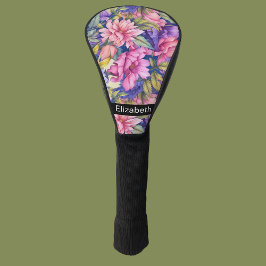 オーダーメイドの華やかなピンクとパープルの花 ゴルフヘッドカバー