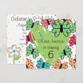 オーダーメイドの蝶の誕生日招待状 招待状 (正面/裏面)