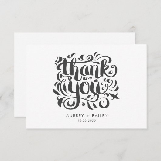 オーダーメイドの装飾的なカリグラフィー結婚式お礼カード サンキューカード (正面/裏面)