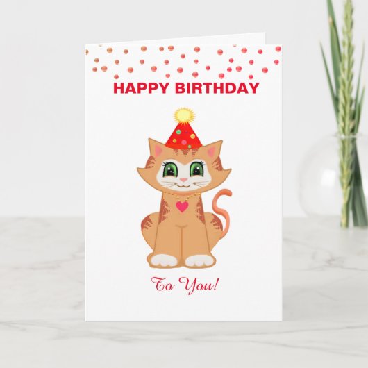 オーダーメイドの誕生日おめでとう Kitty Cat カード (正面)