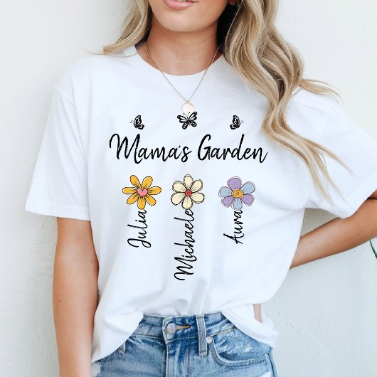 オーダーメイドの誕生花マグカップ 名前 ママの庭の贈り物 Tシャツ