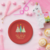 オーダーメイドの赤いクリスマスツリー ペーパープレート (パーティー)