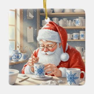 オーダーメイドの赤いクリスマス水彩サンタのワークショップ セラミックオーナメント
