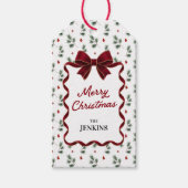 オーダーメイドの赤いリボンのクリスマスタグ ギフトタグ (正面)