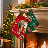 オーダーメイドの赤と緑の写真モノグラム名 スモールクリスマスストッキング