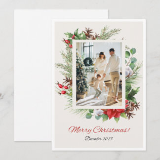 オーダーメイドの赤と緑の花柄クリスマスカード シーズンカード