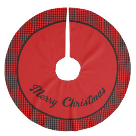 オーダーメイドの赤黒チェッククリスマス ブラッシュドポリエステルツリースカート