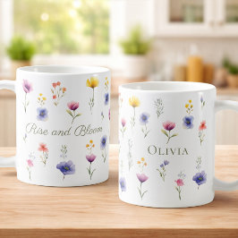 オーダーメイドの野の花コーヒーマグカップ Rise and Bloom コーヒーマグカップ