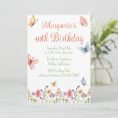 オーダーメイドの野生の花と蝶 40歳の誕生日パーティー 招待状 (スタンド正面)