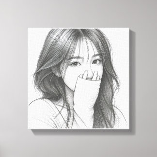 オーダーメイドの鉛筆画の女性の肖像画 キャンバス
