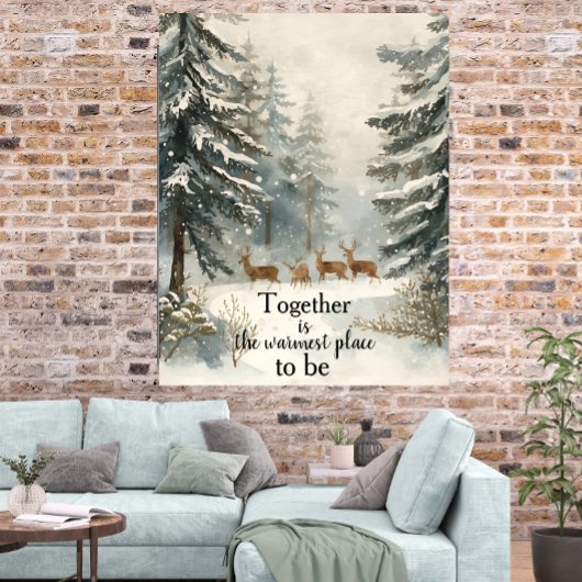 オーダーメイドの雪の森の鹿一家 水彩画 ポスター