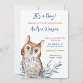 オーダーメイドの青いフクロウのベビーシャワー 招待状 (正面)