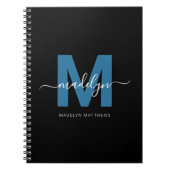 オーダーメイドの青い筆記体名前イニシャルモノグラム ノートブック (正面)