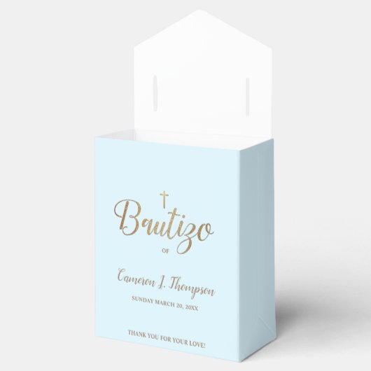 オーダーメイドの青い金のクロス　バウティズム　ありがとう　洗礼 フェイバーボックス (オープン)