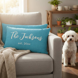 オーダーメイドの青と白のカスタムネームとイヤー ランバークッション