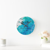 オーダーメイドの青と白の水彩画 ラウンド壁時計 (ホーム)