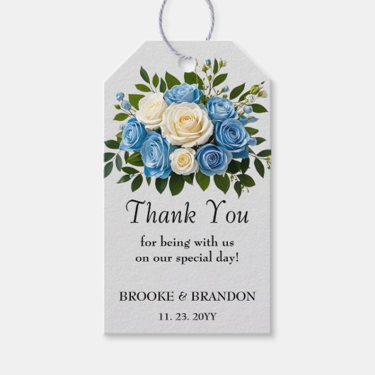 オーダーメイドの青と白の花柄感謝タグ ギフトタグ (正面)