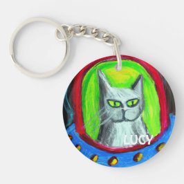 オーダーメイドの面白いUFOに乗った猫のキャラクター キーホルダー