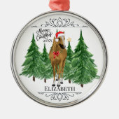 オーダーメイドの馬の水彩クリスマス メタルオーナメント (正面)