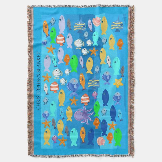 オーダーメイドの魚柄スロー スローブランケット (正面縦)