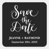 オーダーメイドの黒と白の結婚式Save The Date スクエアシール (正面)