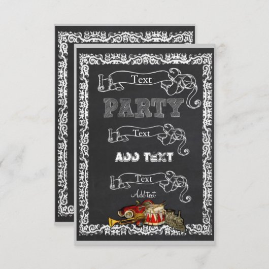 オーダーメイドの黒板男子パーティ招待状レトロなおもちゃ 招待状 (正面/裏面)