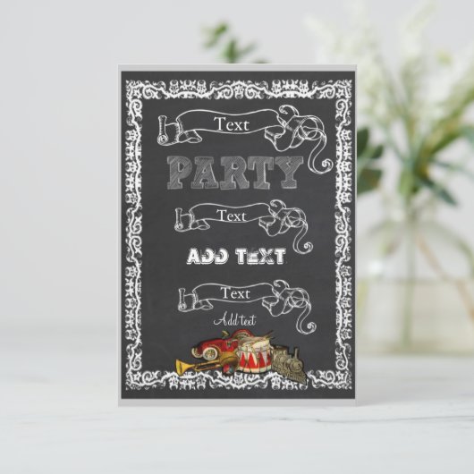 オーダーメイドの黒板男子パーティ招待状 レトロなおもちゃ 招待状 (スタンド正面)