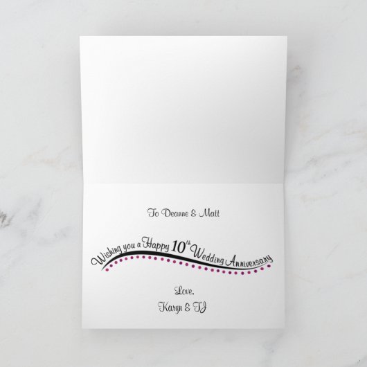 オーダーメイドの10周年結婚記念日カード カード (内部)