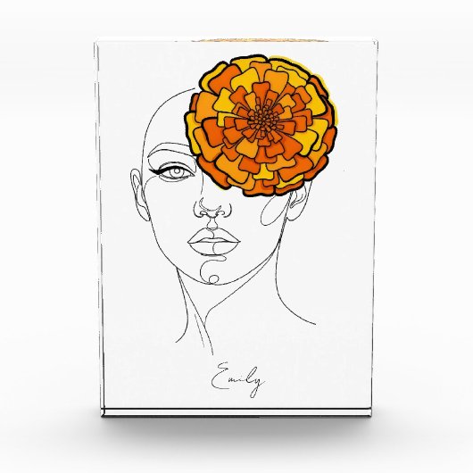 オーダーメイドの10月誕生花肖像画 フォトブロック (正面)