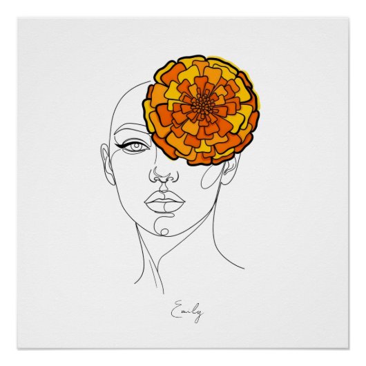 オーダーメイドの10月誕生花肖像画 ポスター (正面)