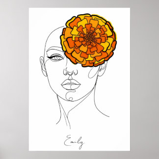 オーダーメイドの10月誕生花肖像画 ポスター