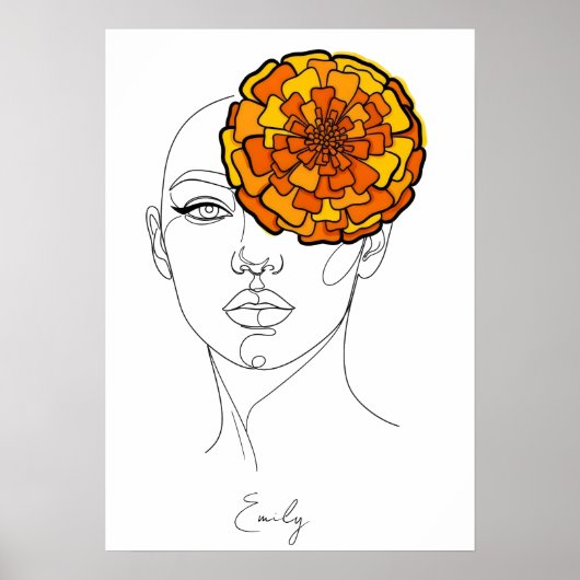 オーダーメイドの10月誕生花肖像画 ポスター (正面)