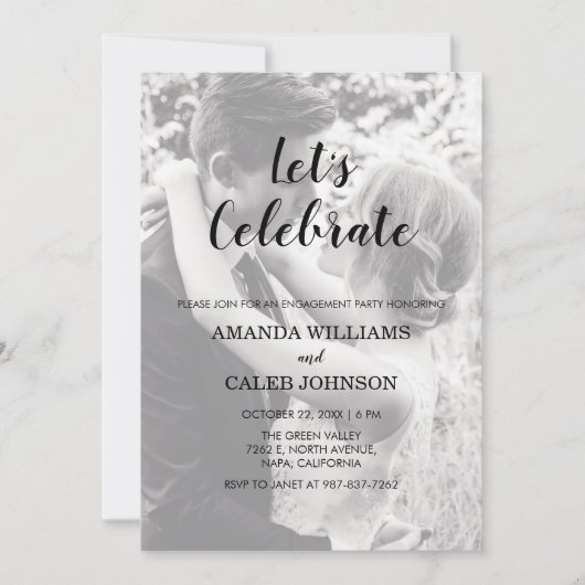 オーダーメイドの2枚の写真を使ったエンゲージメントパーティー招待状 招待状 (正面)