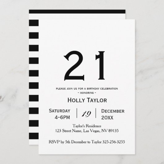 オーダーメイドの21歳誕生日招待状 招待状 (正面/裏面)