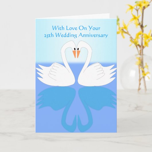 オーダーメイドの25周年結婚記念日 スワン カード (黄色い花)