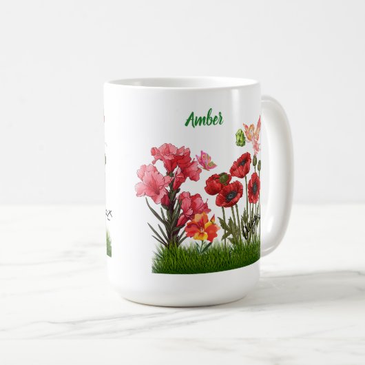 オーダーメイドの8月誕生花&石コーヒーマグ コーヒーマグカップ (正面右)